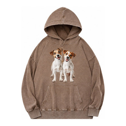 Two Jack Russels Vintage Washed Hoodie – Brown