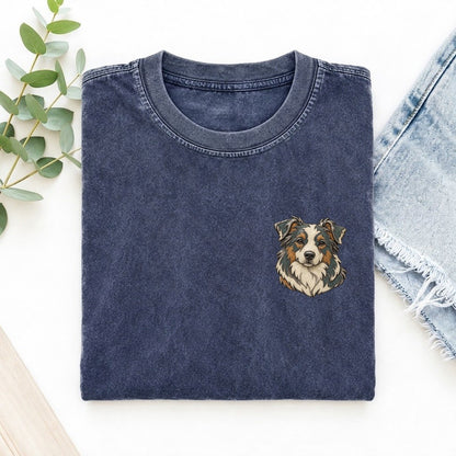 Aussie Collar Curve Keepsake Emblem Left Chest Vintage T-shirt – Blue