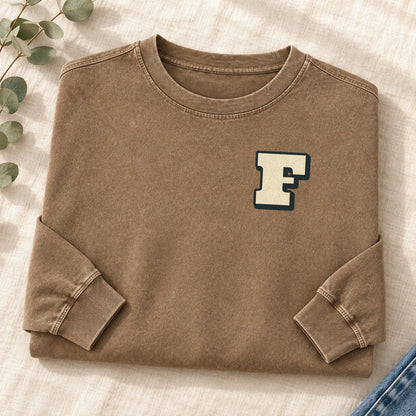 Initial F Left Chest Washed Long Sleeve T-Shirt – Coffee