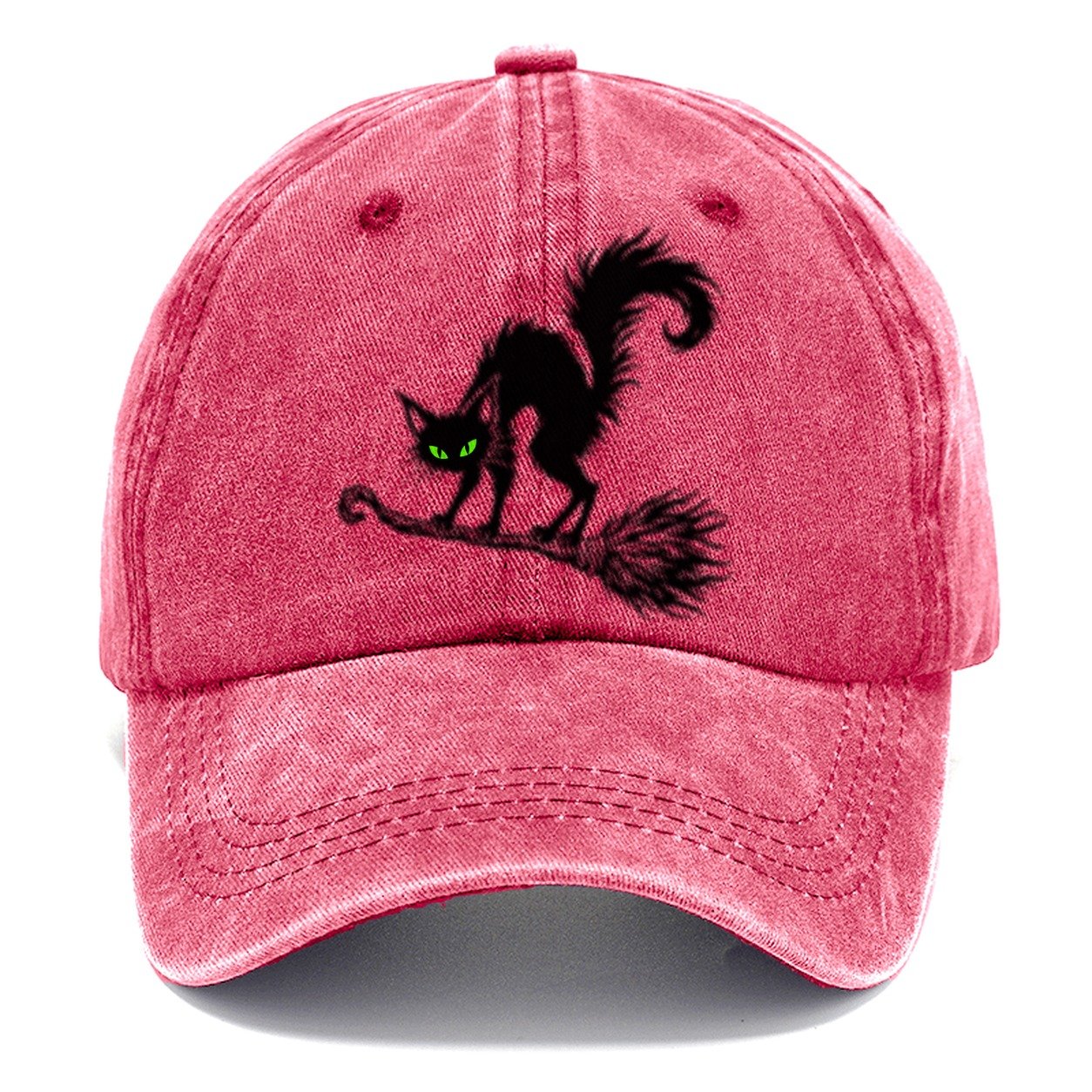 Black Cat Arched On A Broomstick Witch Magic Classic Cap – Pomegranate Blush