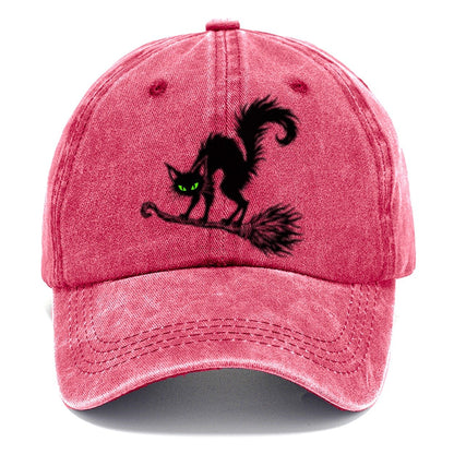 Black Cat Arched On A Broomstick Witch Magic Classic Cap – Pomegranate Blush
