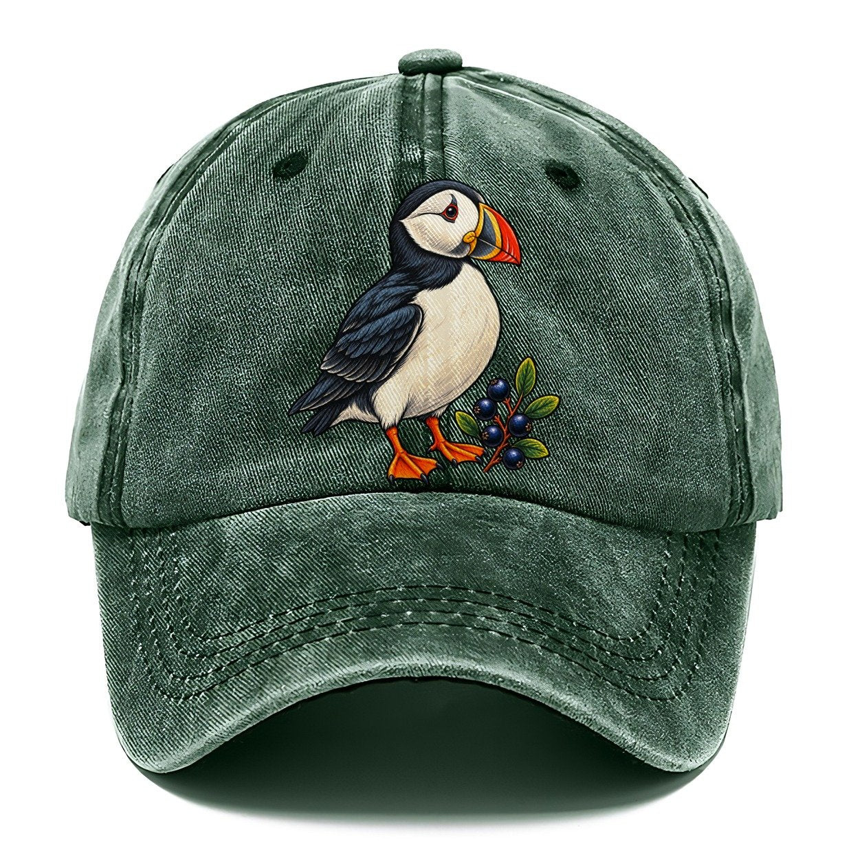 Atlantic Puffin And Crowberry Canada Cultural Icons Classic Cap – Forest Mist