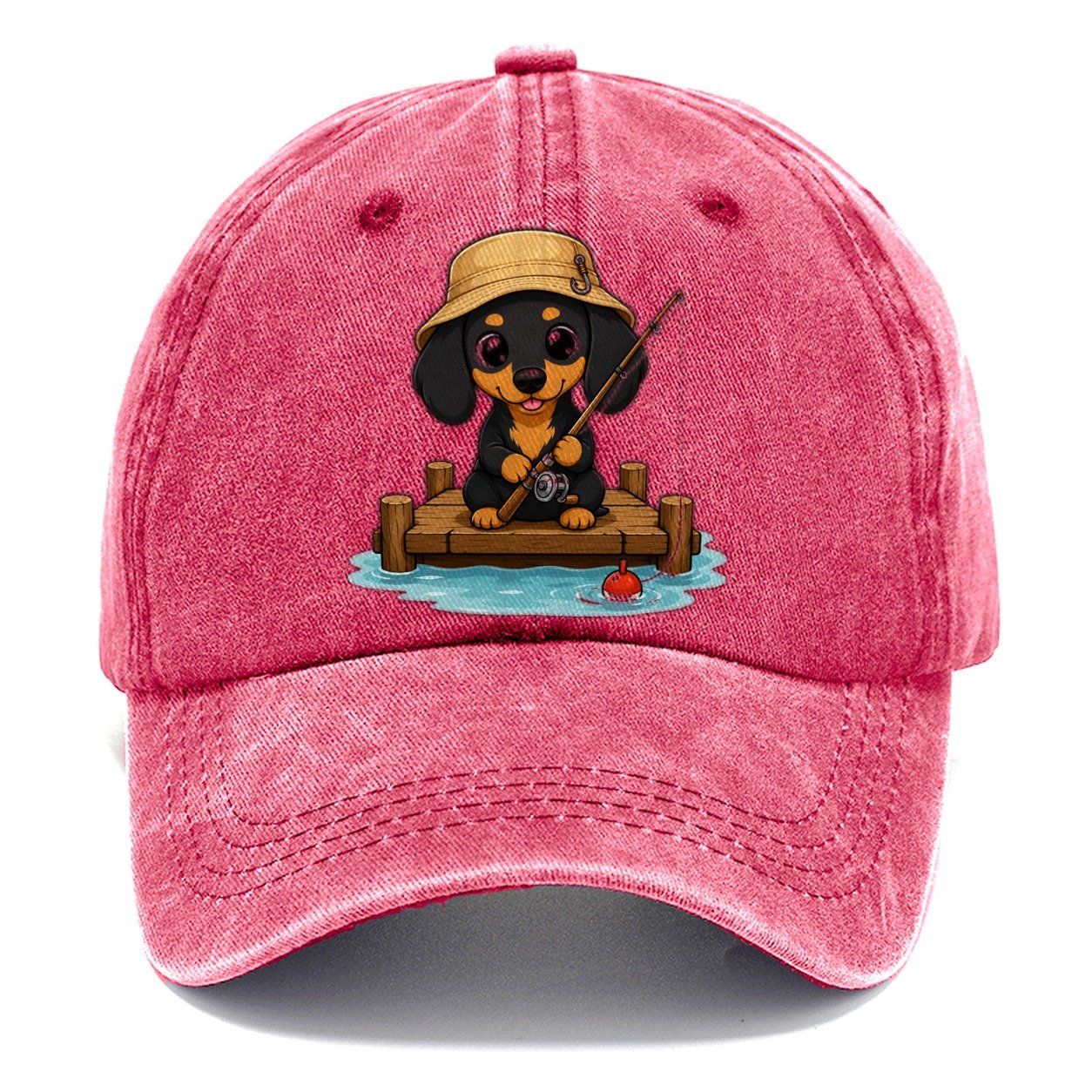 Dachshund Fishing Dock Classic Cap – Pomegranate Blush