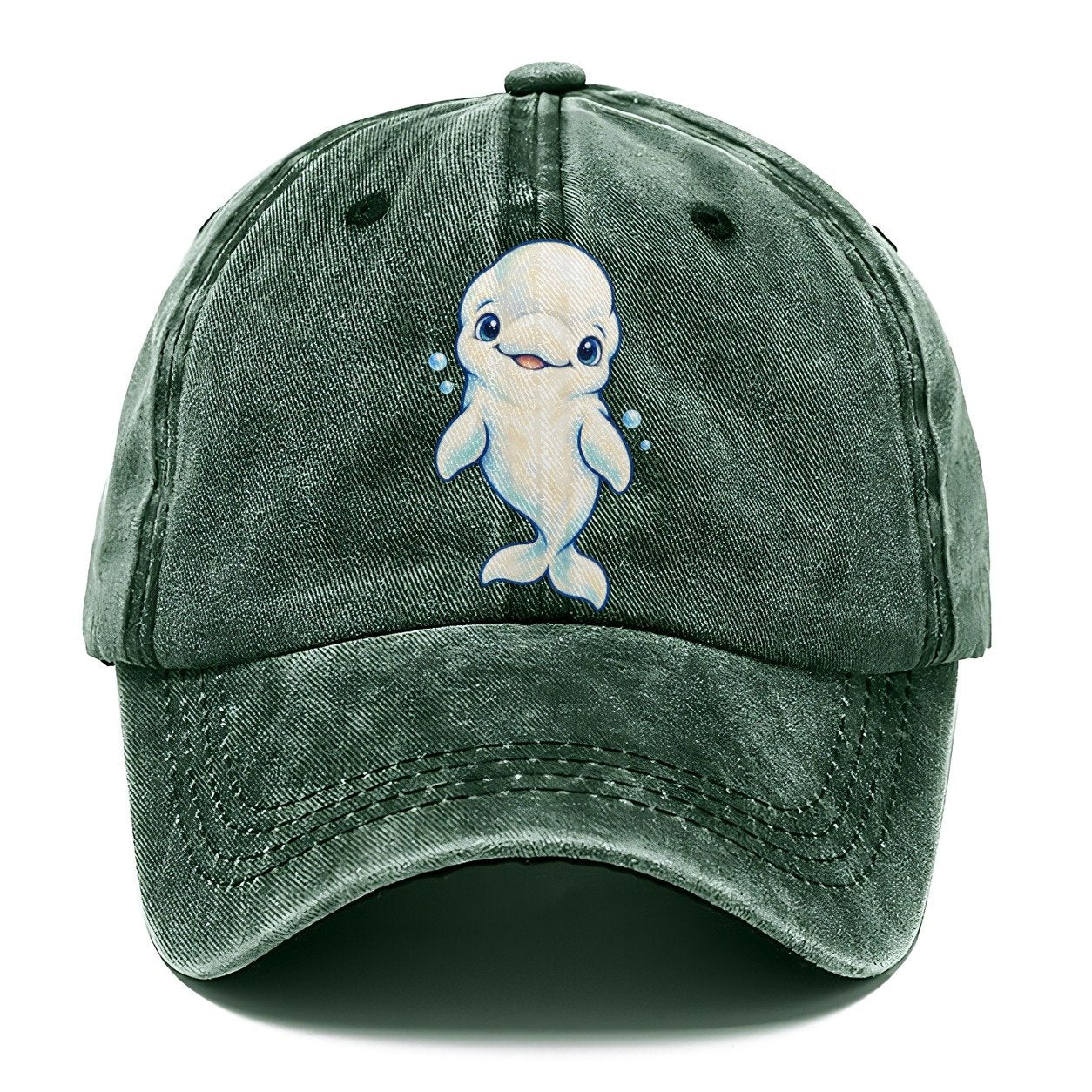 Beluga Whale Front Smile Sea Sprite Classic Cap – Forest Mist