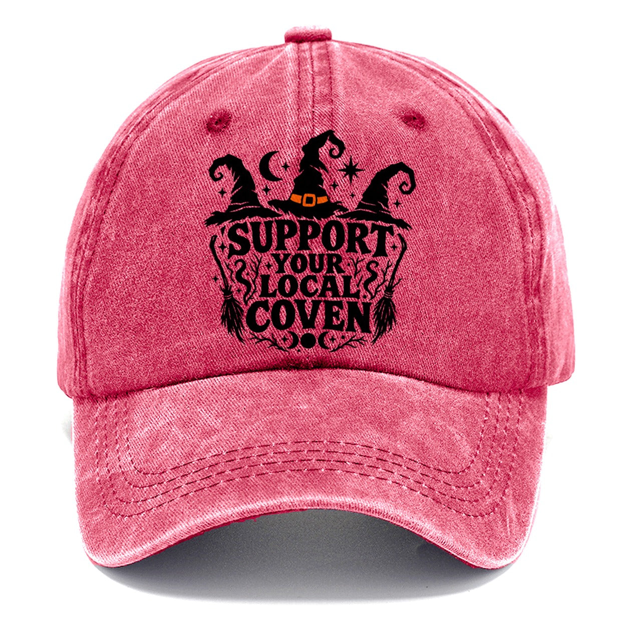 Support Your Local Coven Slogan Witch Magic Classic Cap – Pomegranate Blush