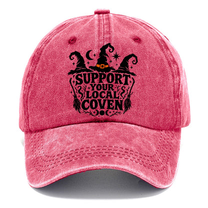 Support Your Local Coven Slogan Witch Magic Classic Cap – Pomegranate Blush
