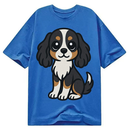 Cavalier King Charles Spaniel Tricolor Sitting Pose Portrait Classic T-shirt – Blue