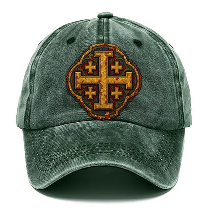 Gold Leaf On Gesso Panel Jerusalem Cross Classic Cap – Forest Mist