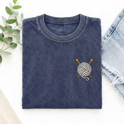 Yarn Needles Symbol Emblems Left Chest Vintage T-shirt – Blue