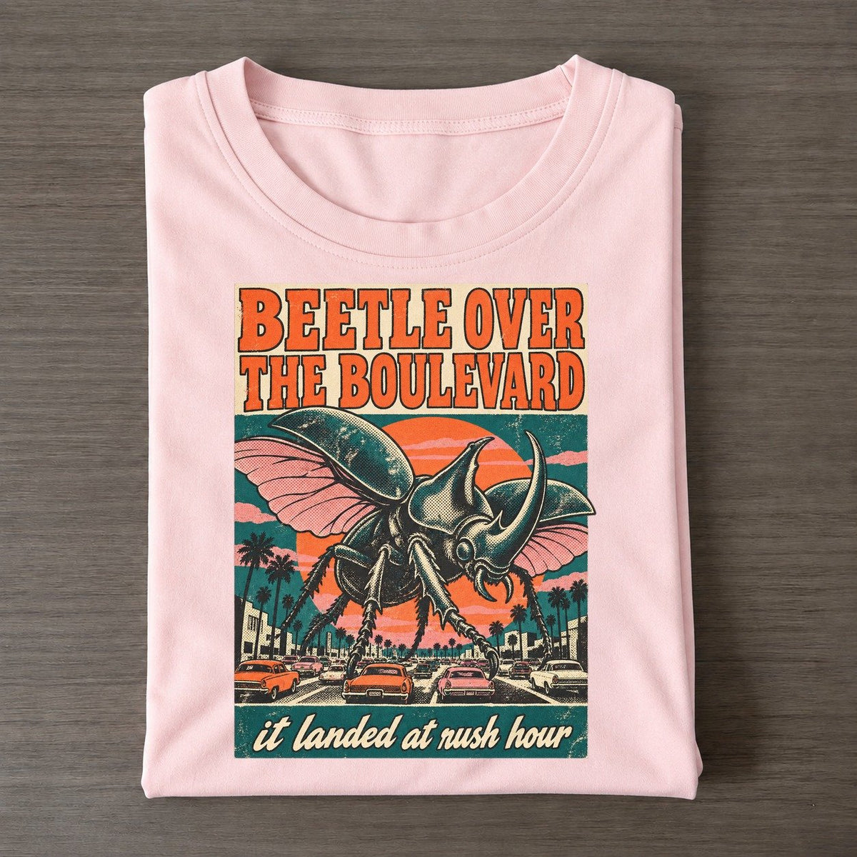 Beetle Over The Boulevard Drive In Monsters Classic T-shirt – Pink