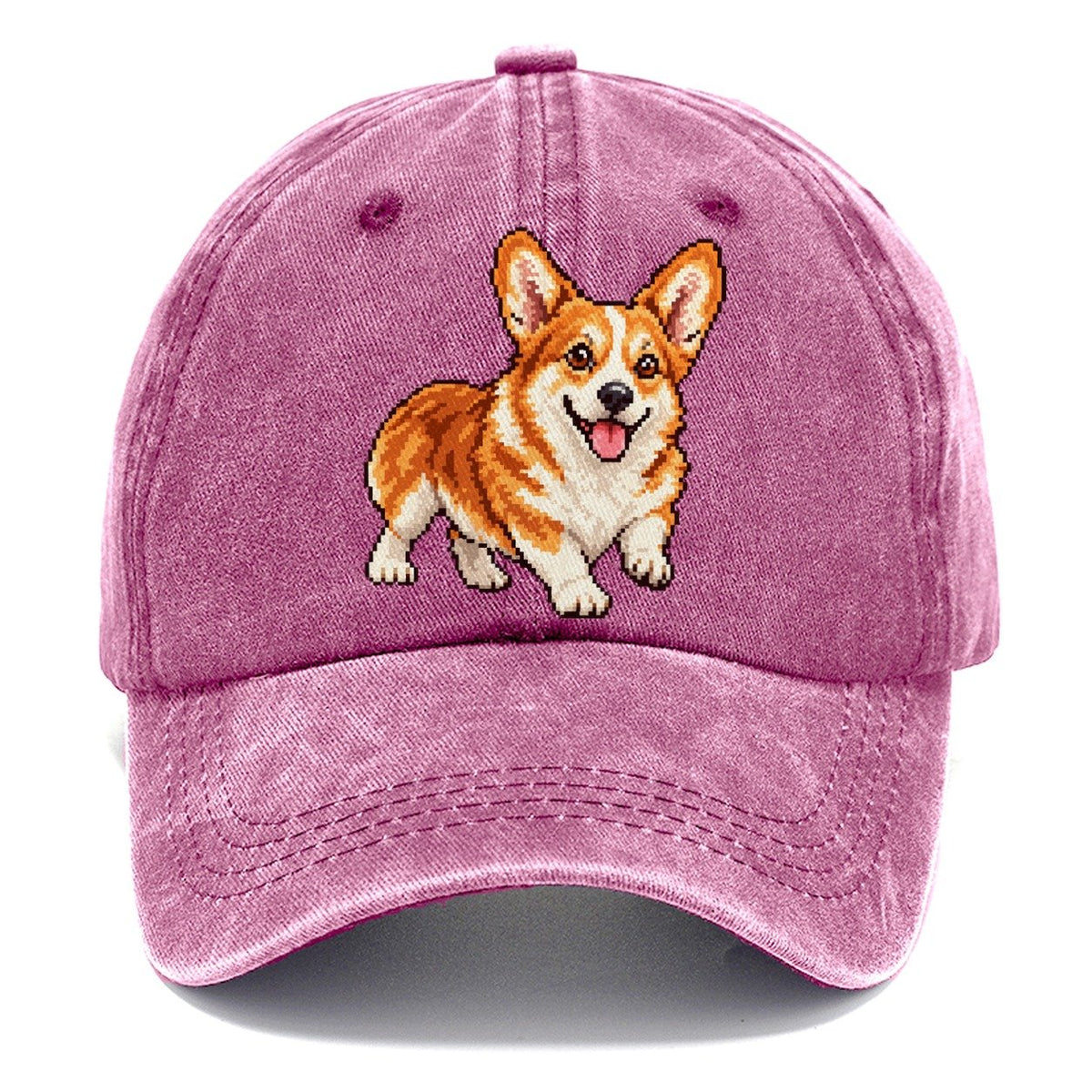 Pixel Art Smiling Corgi Classic Cap – Dusty Rose