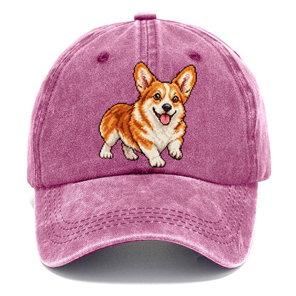 Pixel Art Smiling Corgi Classic Cap – Dusty Rose