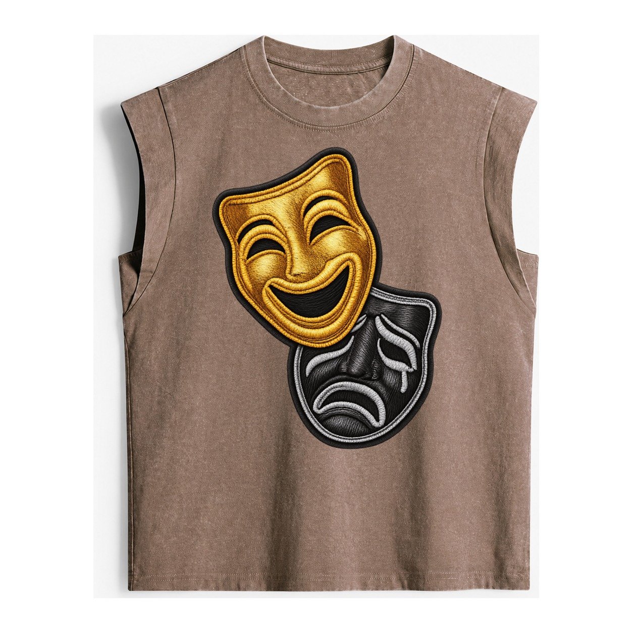 Broadway Masks Comedy Tragedy Masks In Gold And Black Theate Vintage Washed Tank – Brown