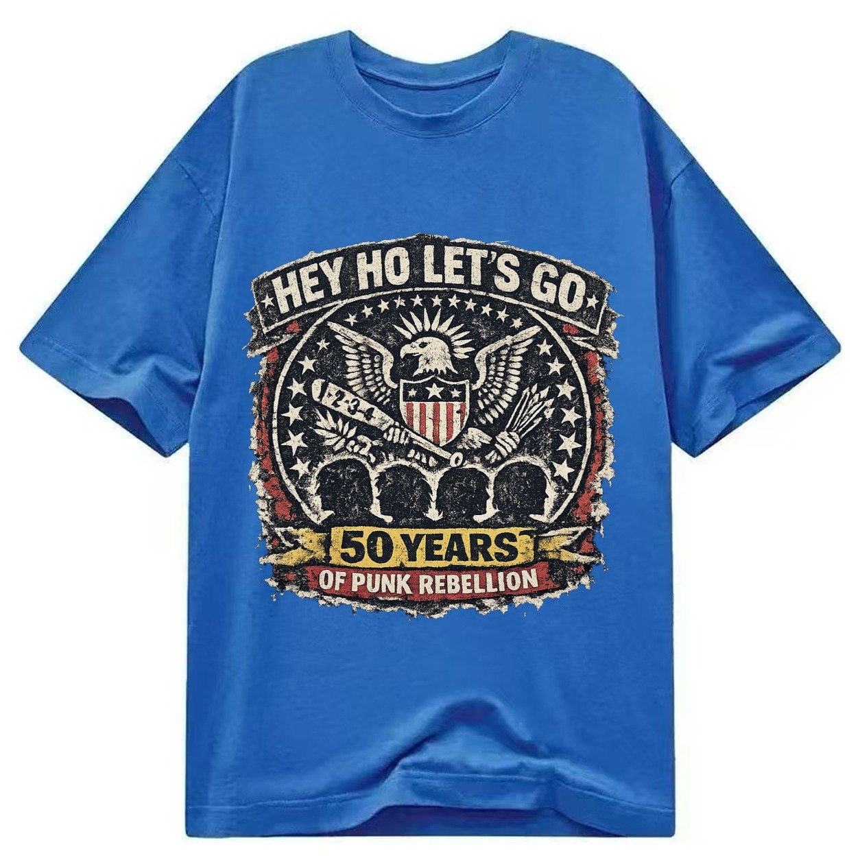 Ramones Legacy Hey Ho Lets Go Typography Presidential Seal P Classic T-shirt – Blue