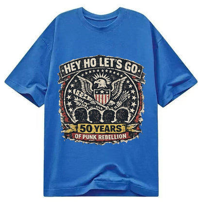 Ramones Legacy Hey Ho Lets Go Typography Presidential Seal P Classic T-shirt – Blue