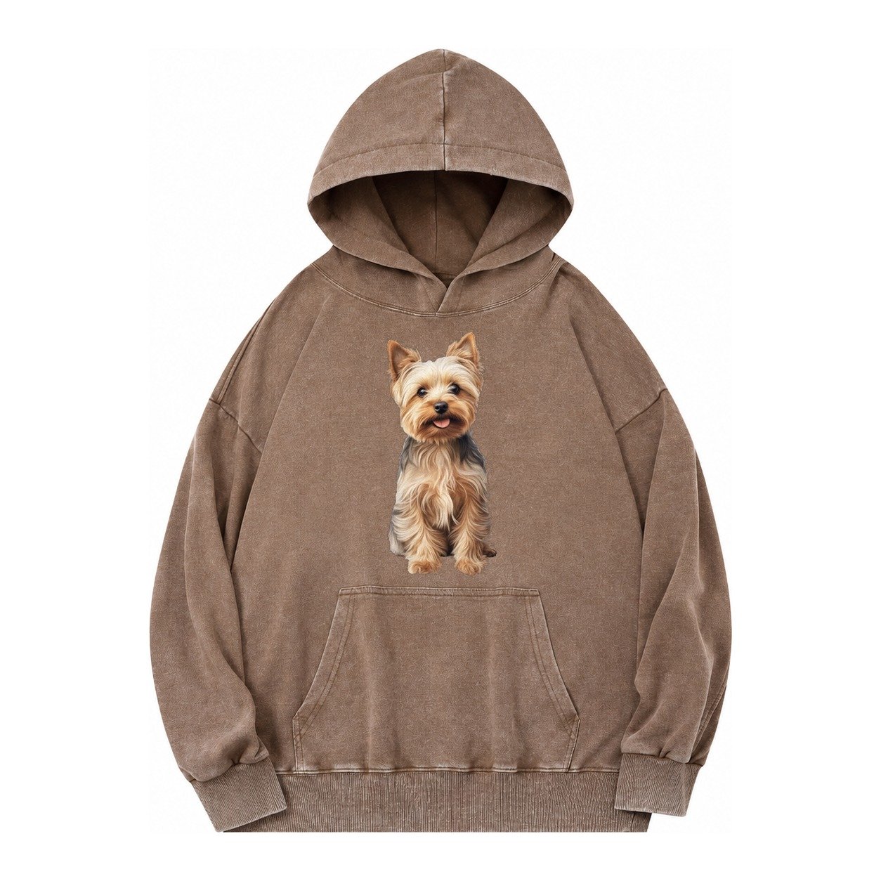 Yorkshire Terrier Dog Vintage Washed Hoodie – Brown