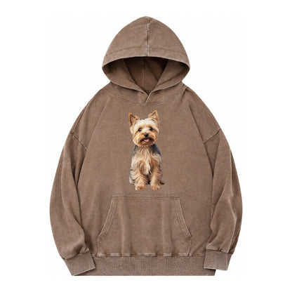 Yorkshire Terrier Dog Vintage Washed Hoodie – Brown