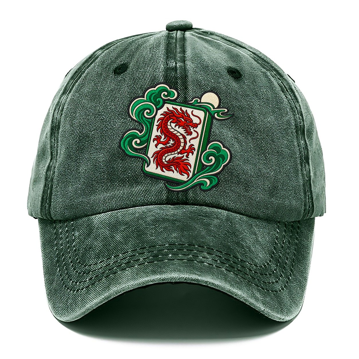 Red Dragon Mahjong Game Night Classic Cap – Forest Mist