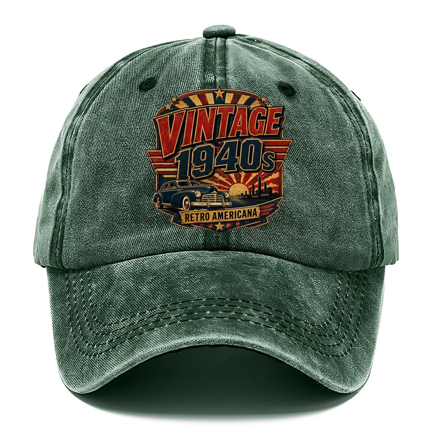 Vintage 1940S Retro Americana Classic Cap – Forest Mist