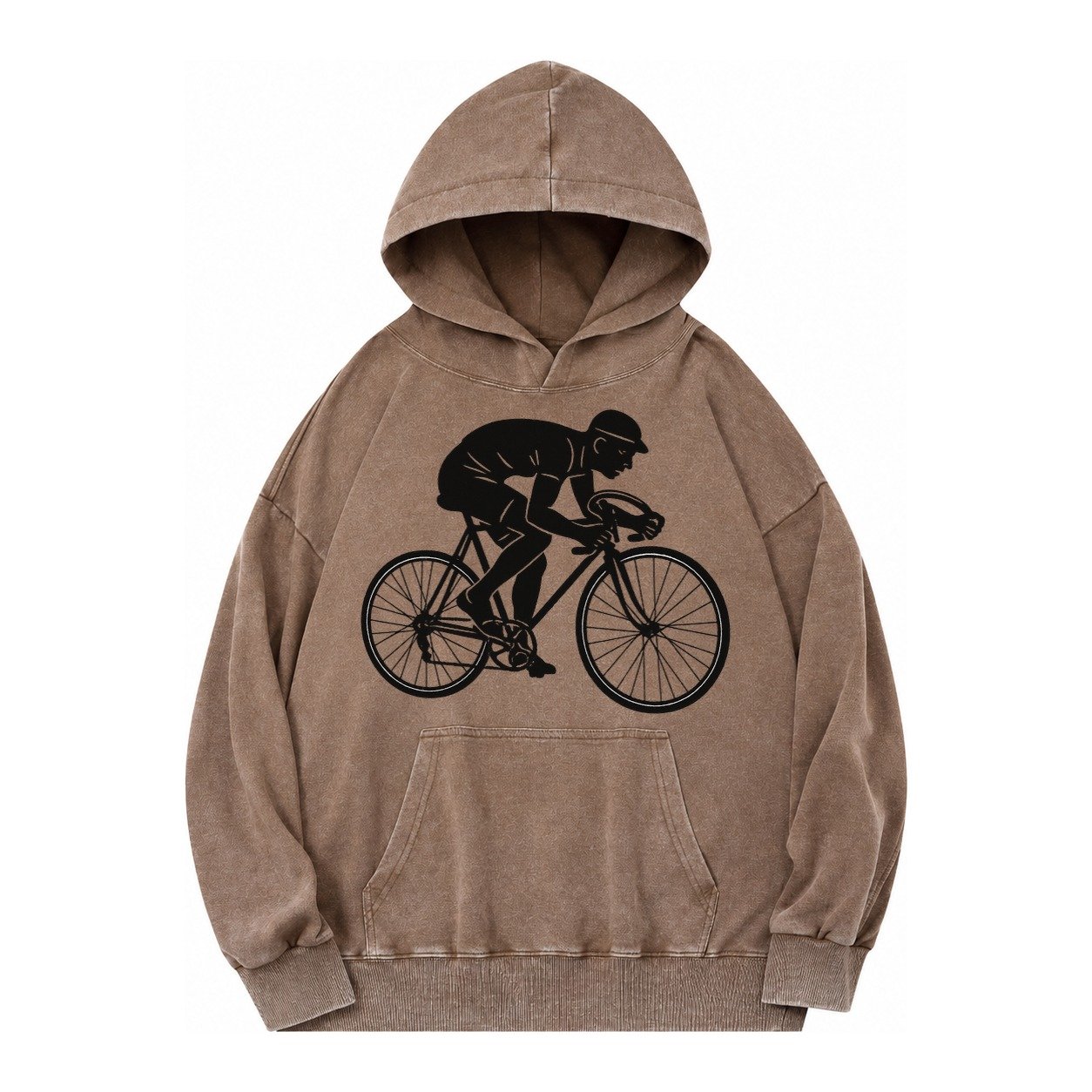Cyclist Sprinting In Racing Position Vintage Washed Hoodie – Brown