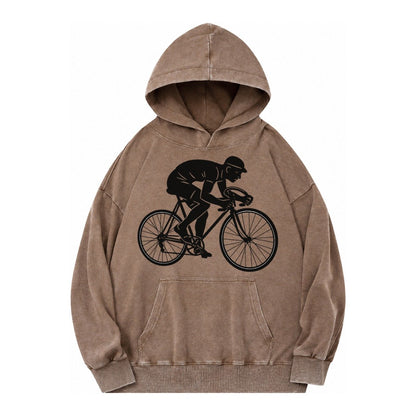 Cyclist Sprinting In Racing Position Vintage Washed Hoodie – Brown