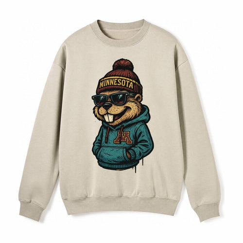 Minneapolis Gopher Wearing Minnesota Beanie With M Patch Fleece Sweatshirt
