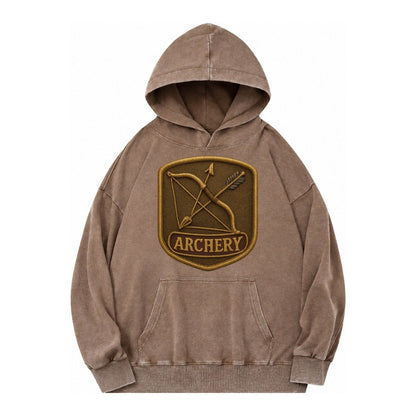 Bow And Arrow Crossed Archery Enthusiast Vintage Washed Hoodie – Brown