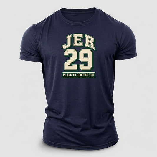 Jeremiah 29 Varsity Chapel Varsity Cotton T-Shirt – Navy