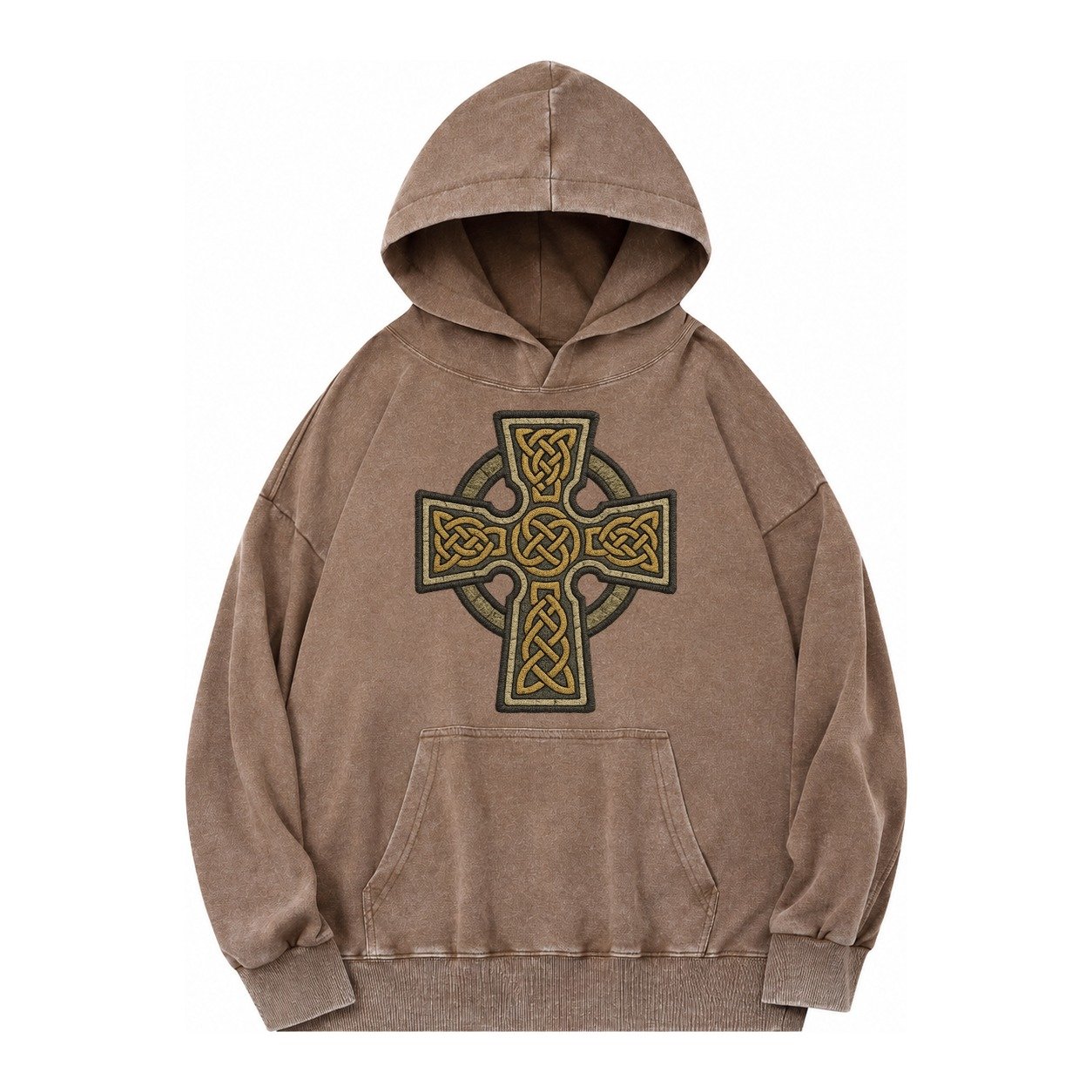 Celtic Cross Vintage Washed Hoodie – Brown