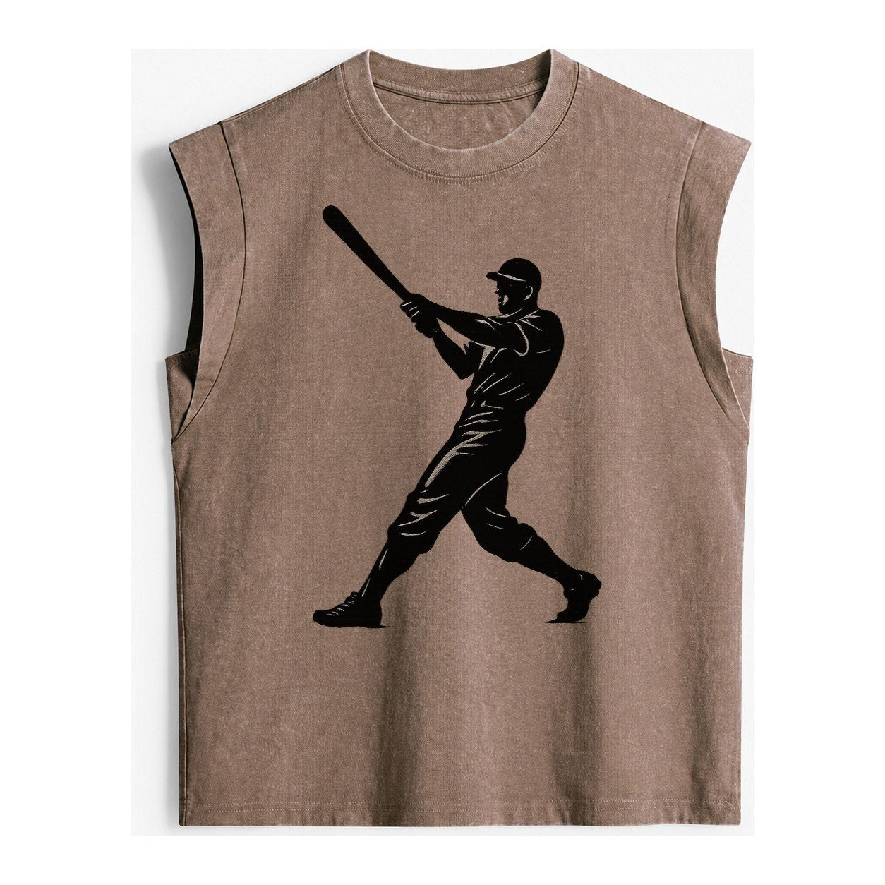 Baseball Batter In Full Swing Vintage Washed Tank – Brown