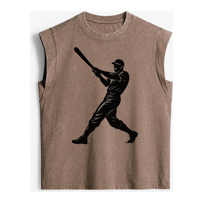 Baseball Batter In Full Swing Vintage Washed Tank – Brown