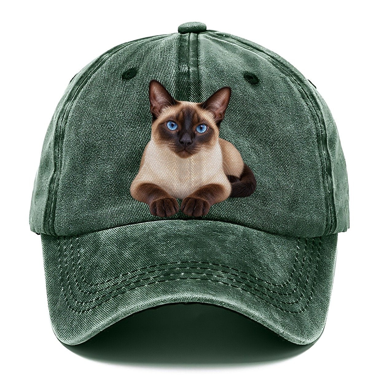 Siamese Reclining Paws Forward Realistic Cat Portrait Classic Cap – Forest Mist