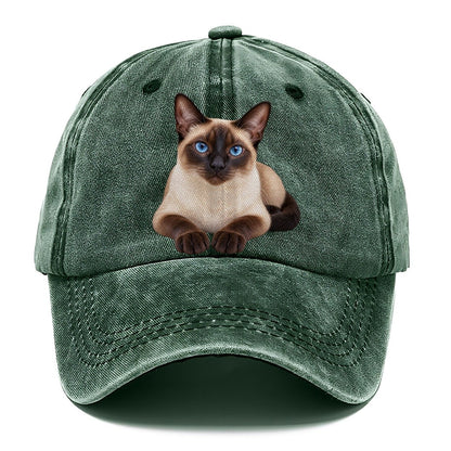 Siamese Reclining Paws Forward Realistic Cat Portrait Classic Cap – Forest Mist