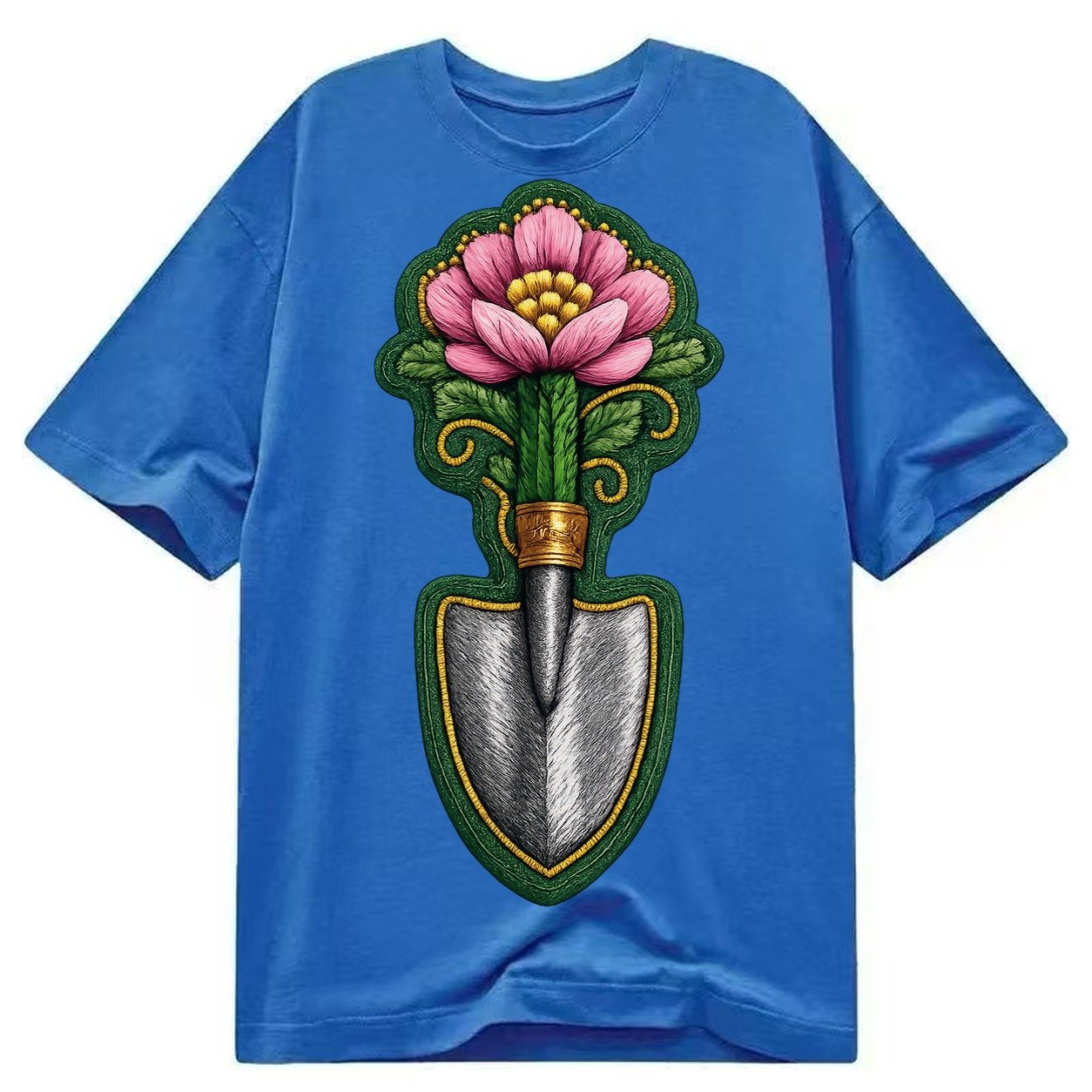 Embroidered Patch Design Gardening Trowel Flower Garden Tool Classic T-shirt – Blue