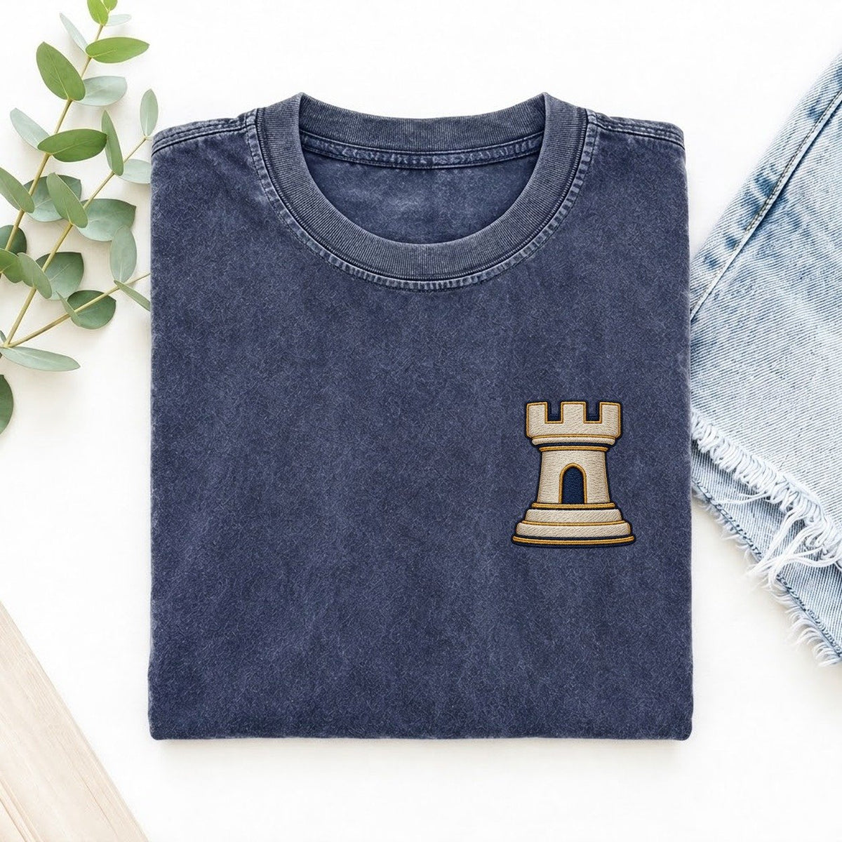 Chess Rook Symbol Emblems Left Chest Vintage T-shirt – Blue