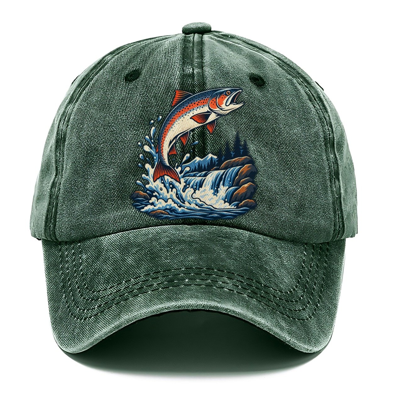 Salmon Leap Arc Fishing Elegant Classic Cap – Forest Mist