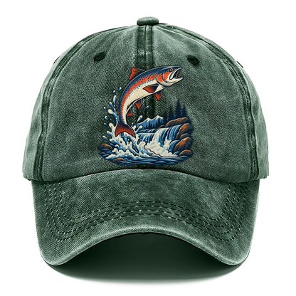 Salmon Leap Arc Fishing Elegant Classic Cap – Forest Mist