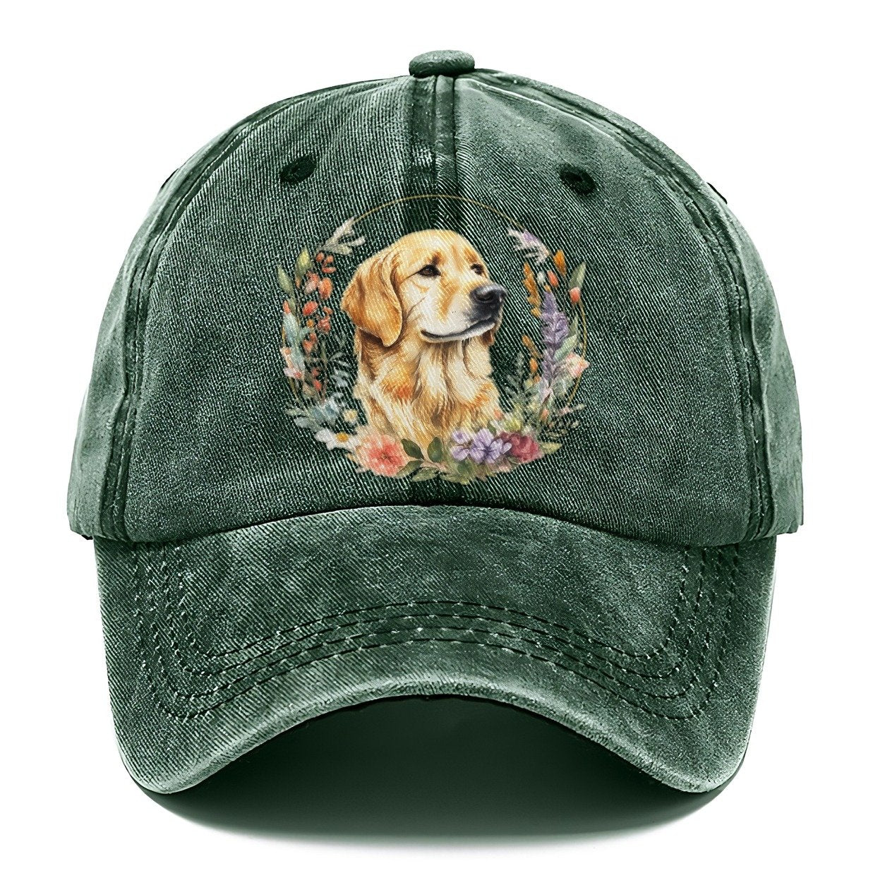 Golden Retriever Floral Portrait Classic Cap – Forest Mist