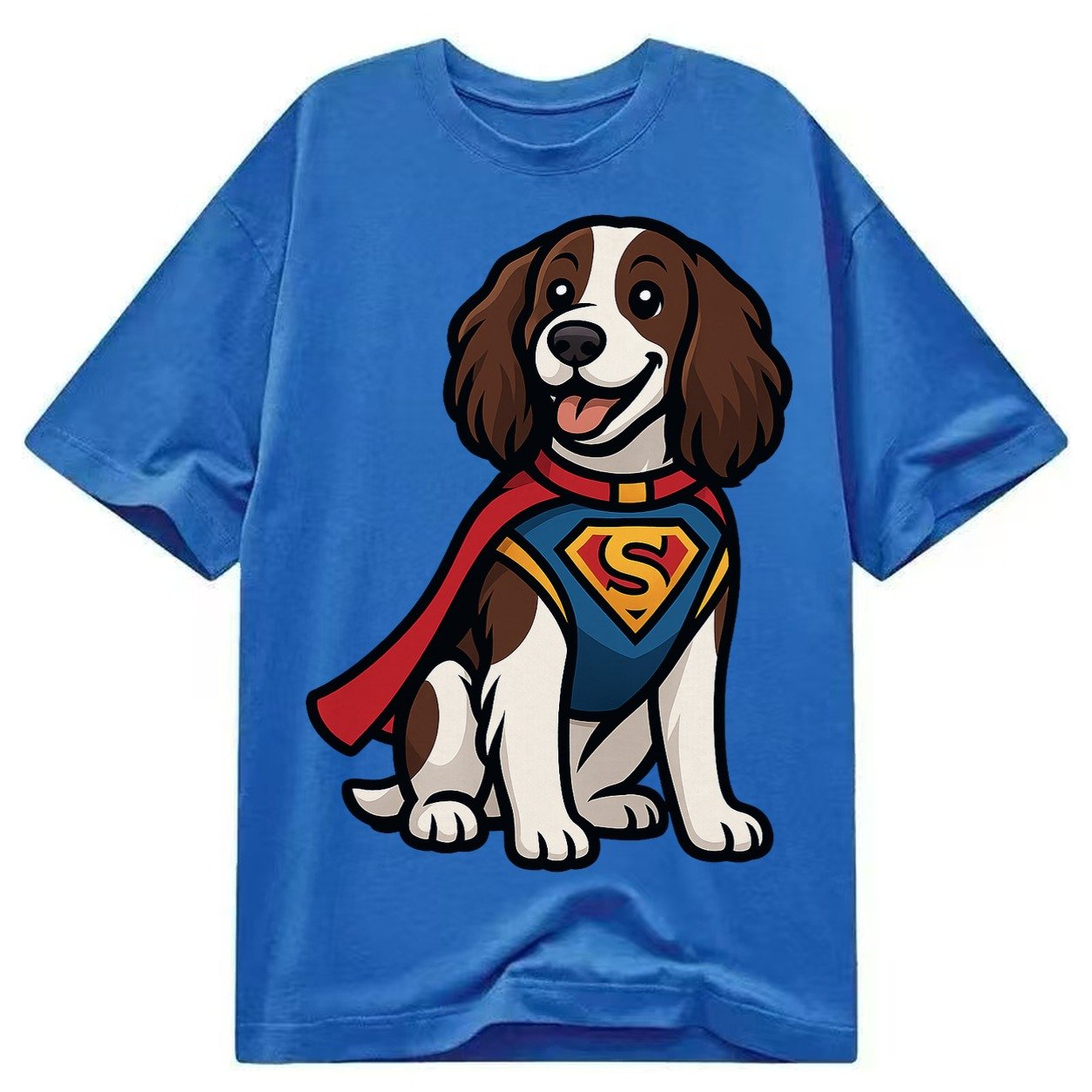 Springer Spaniel Friendly Hero Sitting Attentive With Paws V Classic T-shirt – Blue
