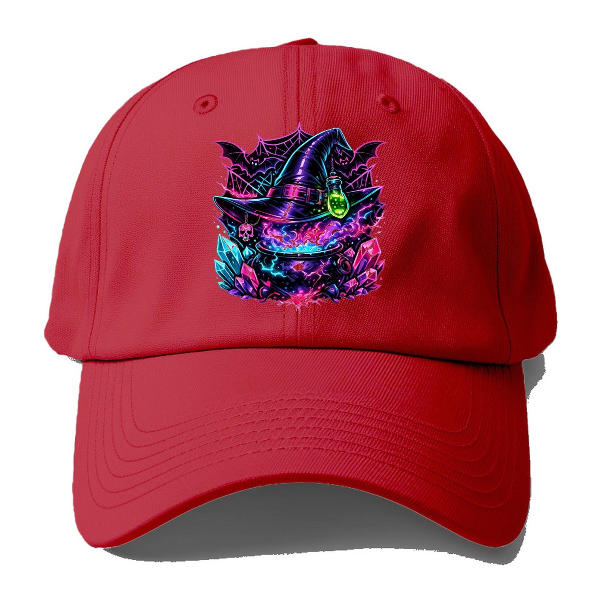 Neon Witch Cauldron Baseball Cap – Red
