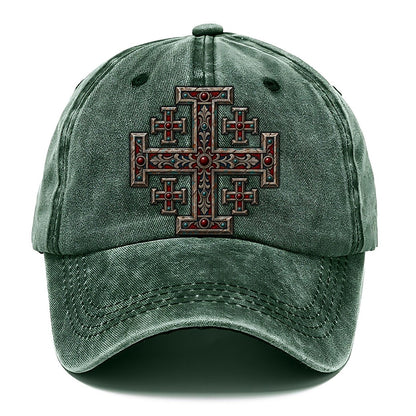 Engraved Silver Reliquary Panel Jerusalem Cross Classic Cap – Forest Mist