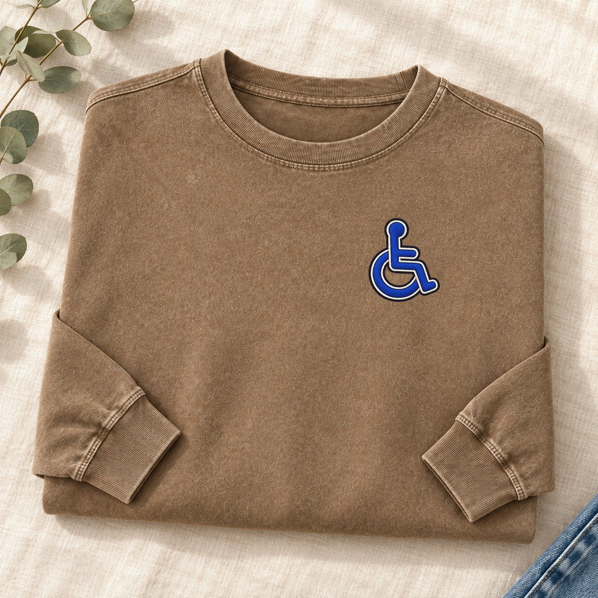 Wheelchair Access Left Chest Washed Long Sleeve T-Shirt – Coffee