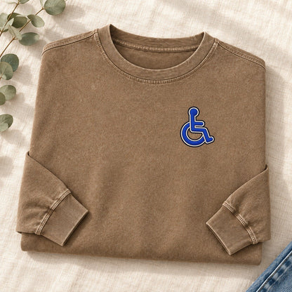Wheelchair Access Left Chest Washed Long Sleeve T-Shirt – Coffee