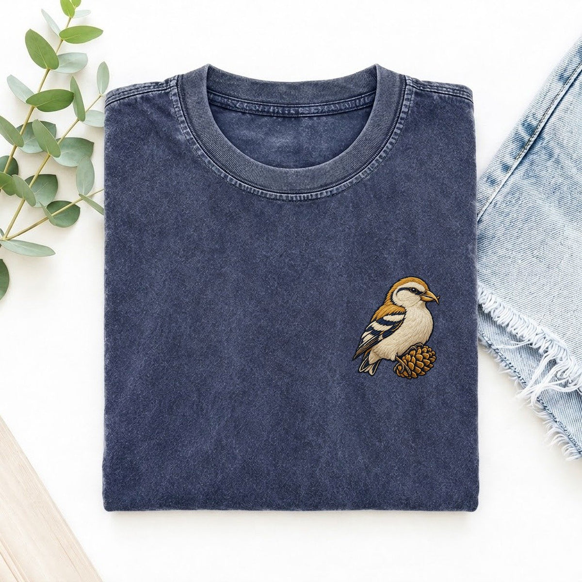 Crossbill Cone Turn Left Chest Thread Signatures II Left Chest Vintage T-shirt – Blue