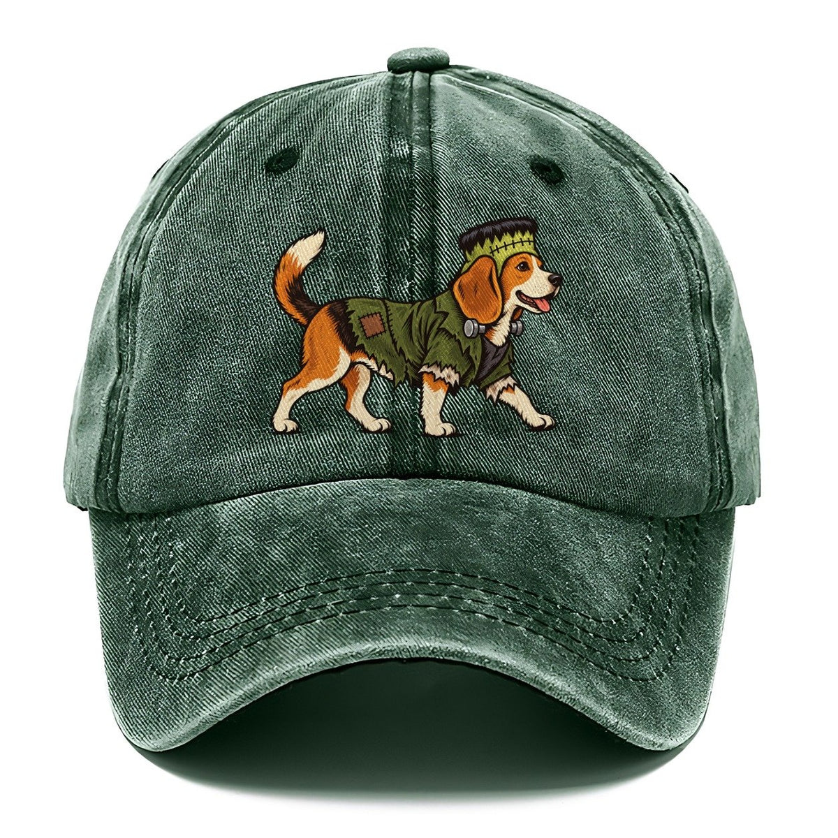 One Beagle In Halloween Costume Frankenstein S Monster With Neck Bolts And A Flat Top Head Patch Halloween Dog Parade Classic Cap – Forest Mist