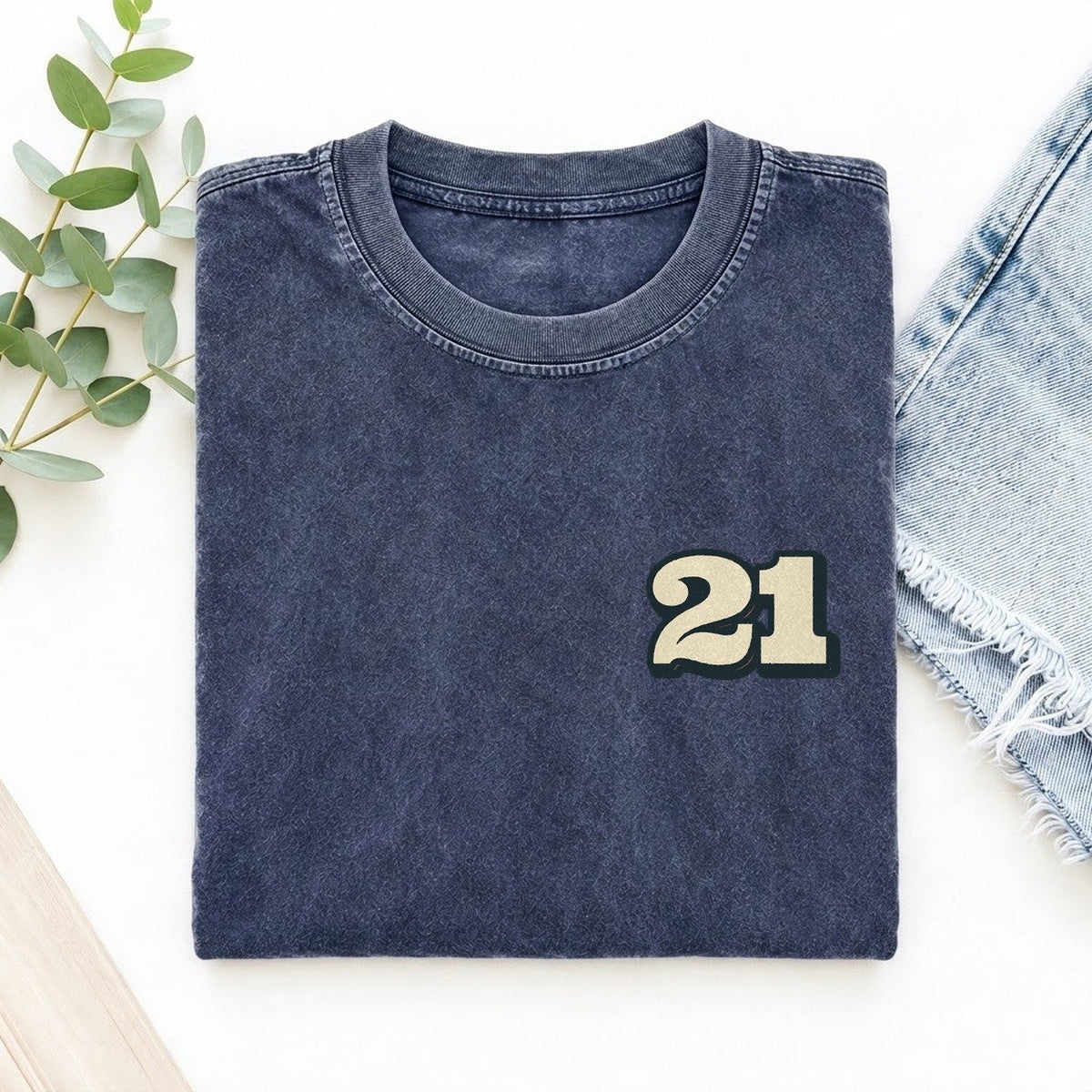 Number 21 Left Chest Vintage T-shirt – Blue