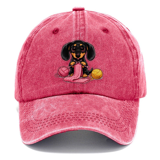Knitting Dachshund Scarf Classic Cap – Pomegranate Blush