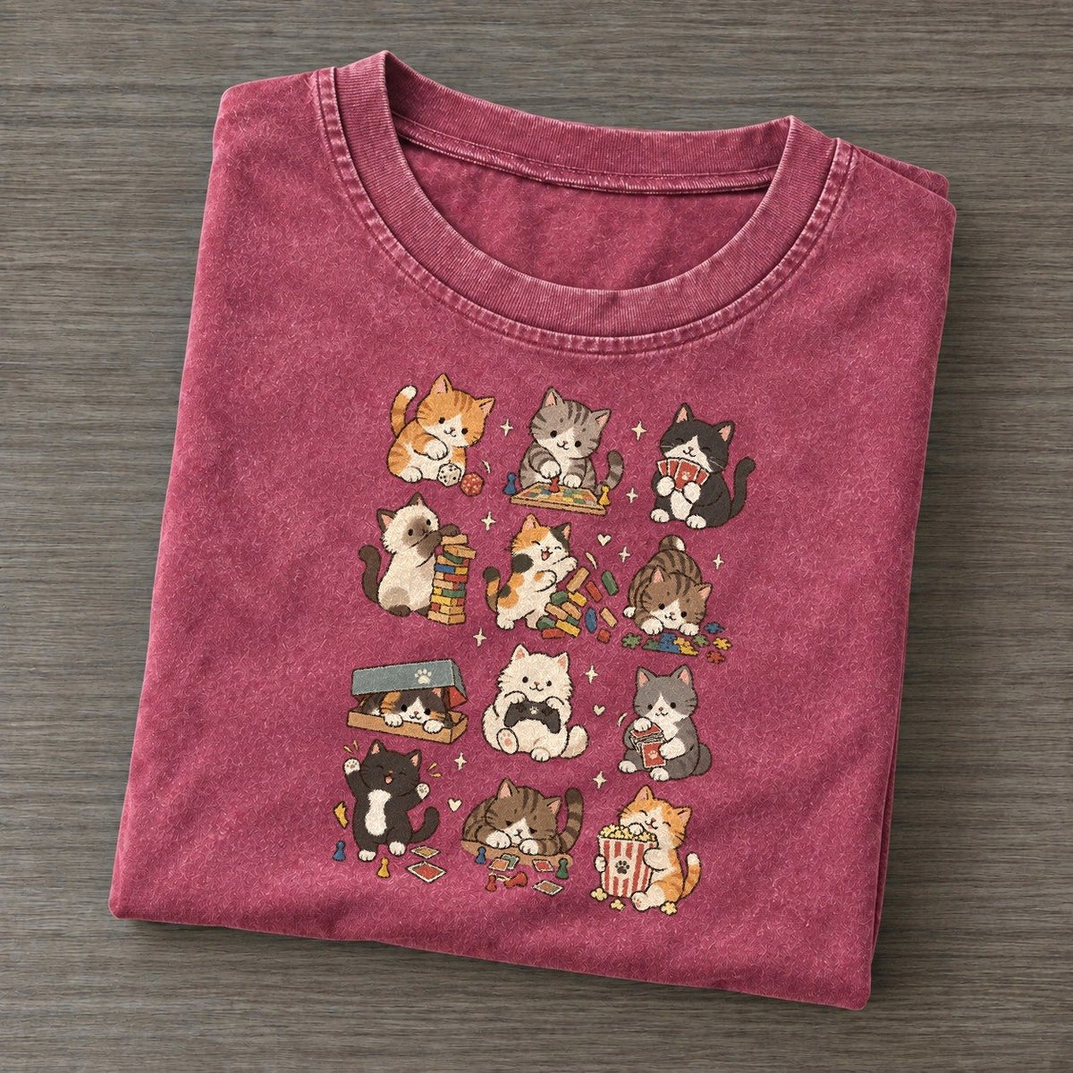 Game Night Cat Club Vintage T-shirt – Raspberry