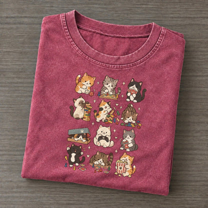 Game Night Cat Club Vintage T-shirt – Raspberry