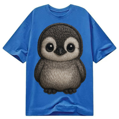 Baby Penguin Chick Gray Fluffy White Face Round Body Front F Classic T-shirt – Blue